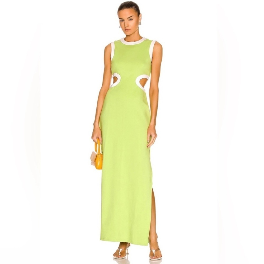 Staud Dolce Cutout Maxi Dress In Lime Green/White NWT Size Medium